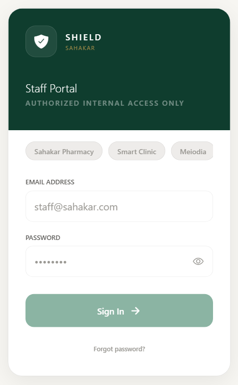 Staff portal login with branch selector